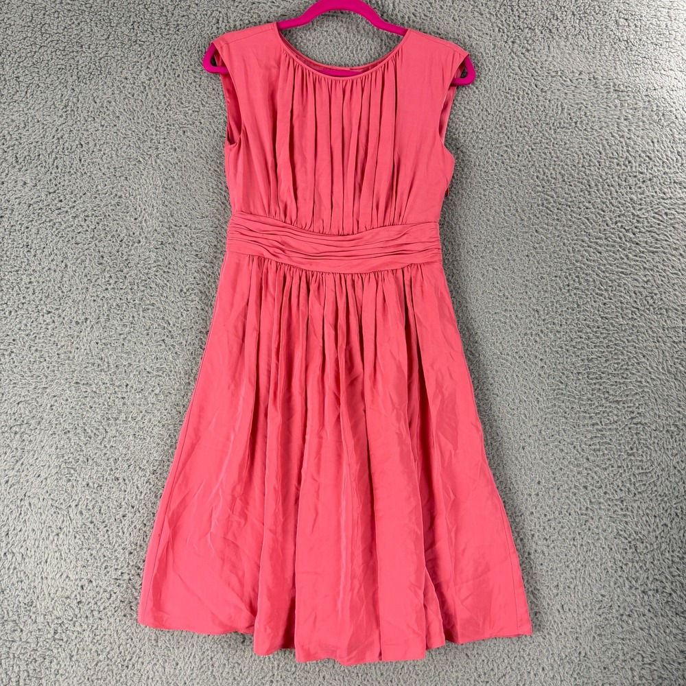 Boden Pleated‎ Fit and Flare Dress Womens 4R Pink Viscose Sleeveless Casual Mini